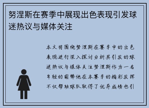 努涅斯在赛季中展现出色表现引发球迷热议与媒体关注