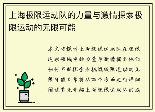 上海极限运动队的力量与激情探索极限运动的无限可能